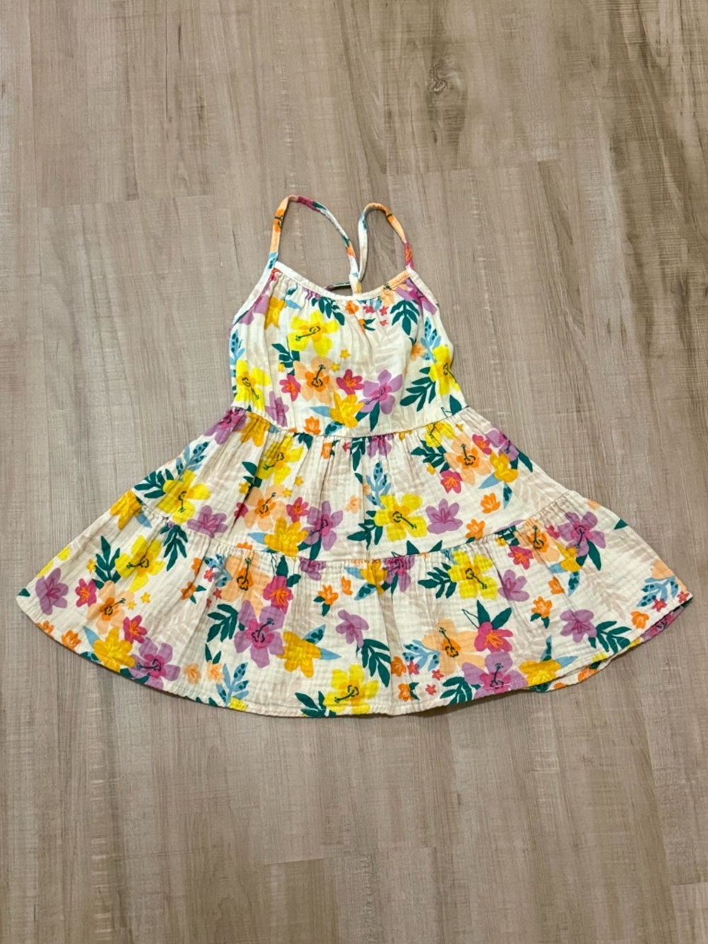 Toddler Floral Tiered Sundress - Pink Yellow Floral 3T